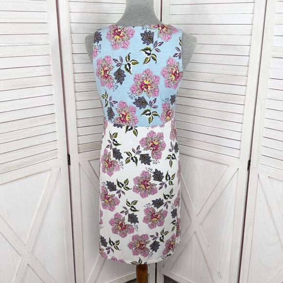 J. Jill Floral Colorblock Knit Sleeveless Shift Dress Blue Pink Petite XS - Picture 5 of 13
